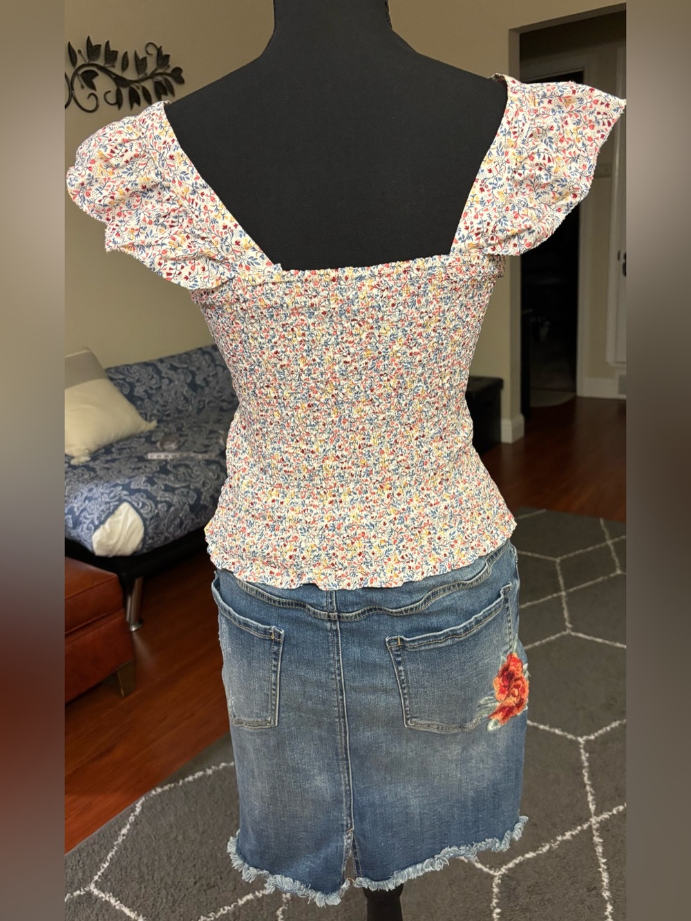 Wild Pearl Denim Mini skirt and floral top - Medium set